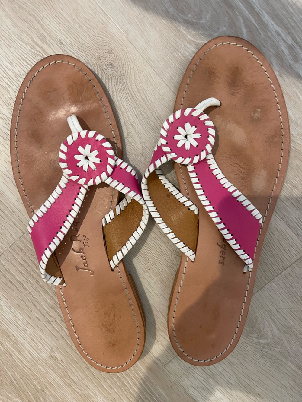 Jack Rogers Pink and White Leather Thong Sandals
